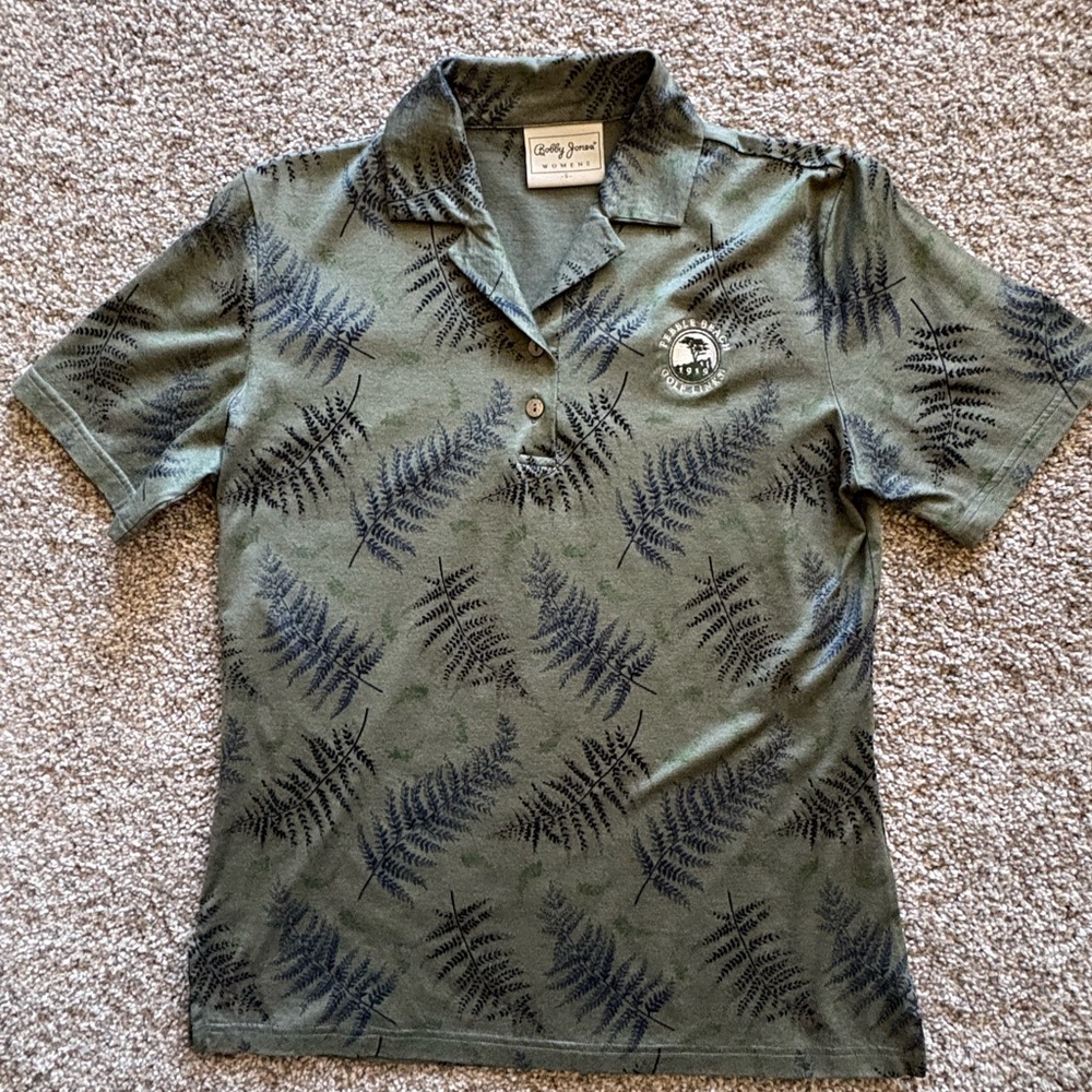 Pebble Beach Bobby Jones Green Fern Print Polo Shirt, made in Italy.
